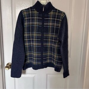 VintageEddie Bauer Blue Women's Med. Plaid Cardigan Sweater Zippered Lambswool